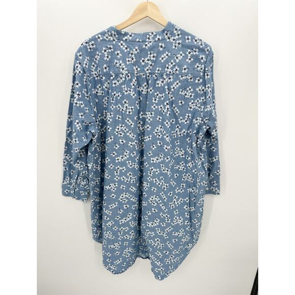 Draper James x Lands' End Women Denim Floral Long Sleeve Tunic Dress Cotton 1X - Picture 2 of 6